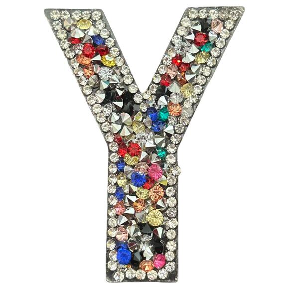 Letter Y Multicolor Rhinestone Iron On Patch - Picture 2 of 2